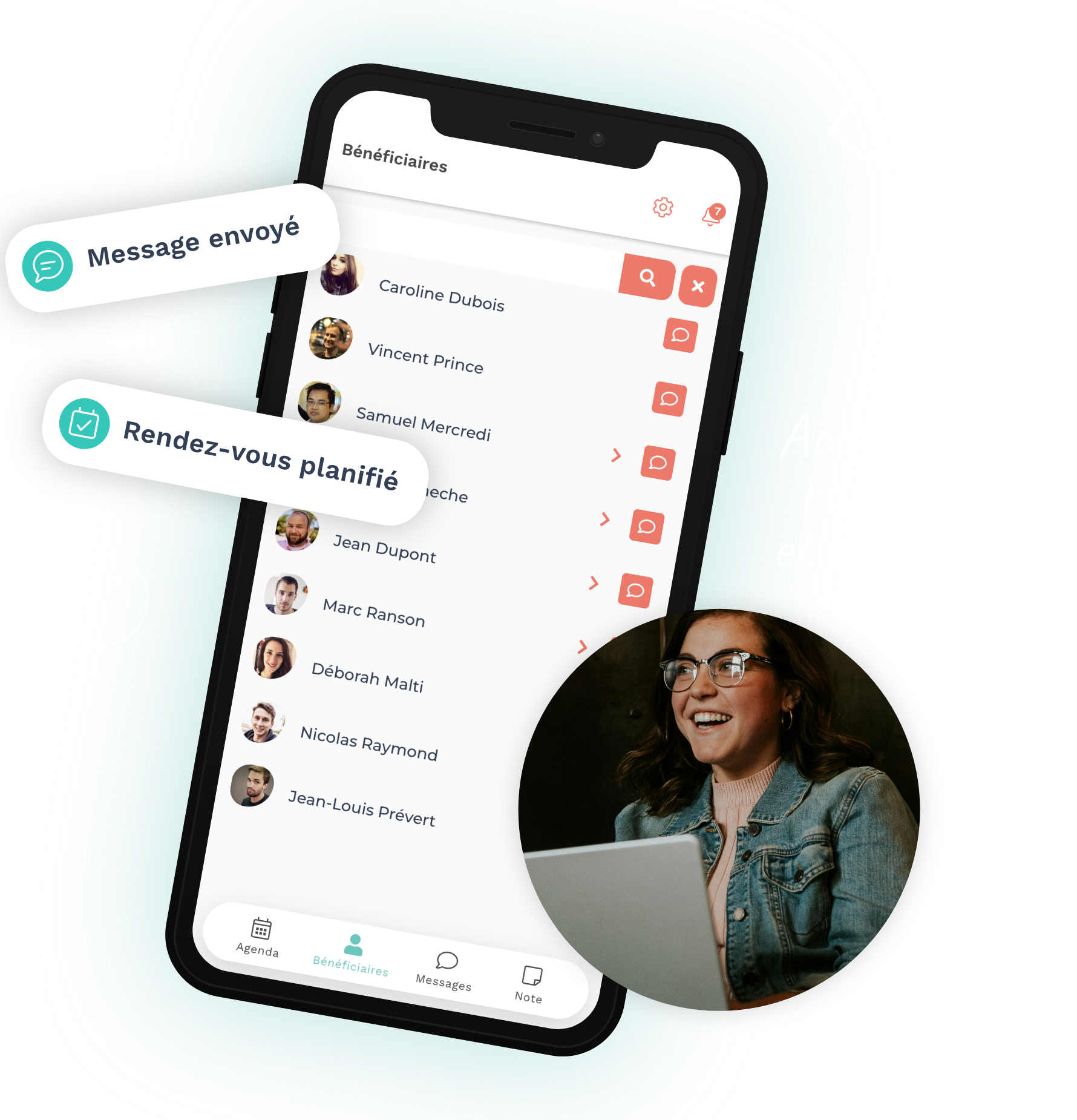 Application mobile Teasio pour coachs avec liste de bénéficiaires